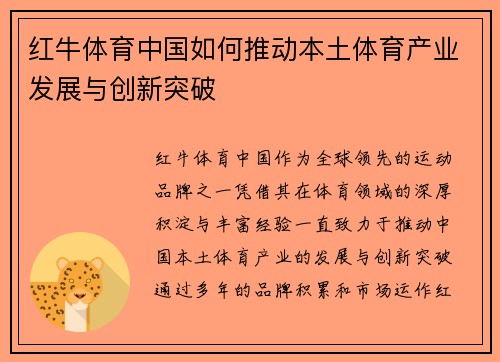 红牛体育中国如何推动本土体育产业发展与创新突破