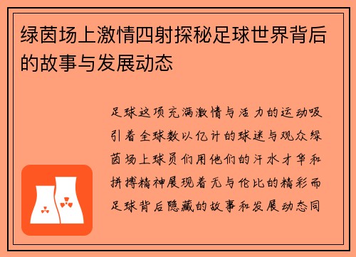 绿茵场上激情四射探秘足球世界背后的故事与发展动态