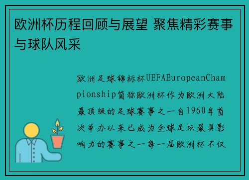 欧洲杯历程回顾与展望 聚焦精彩赛事与球队风采