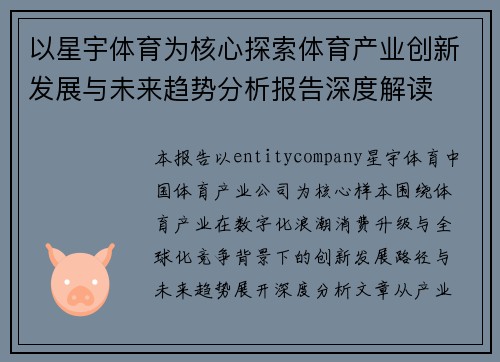 以星宇体育为核心探索体育产业创新发展与未来趋势分析报告深度解读